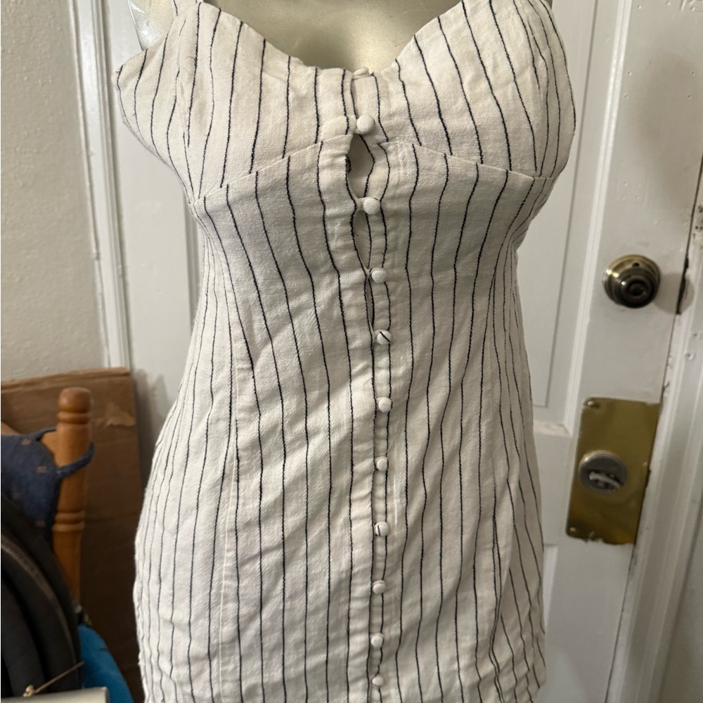 Striped White and Black Button-Down Dress